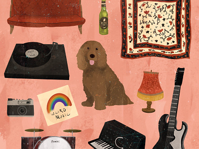 Places cute dog editorial illustration