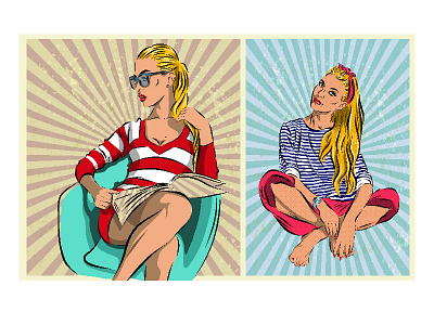 Pop art girls. art cartoon comic design girl illustration pretty sexy stripes sunglasses woman