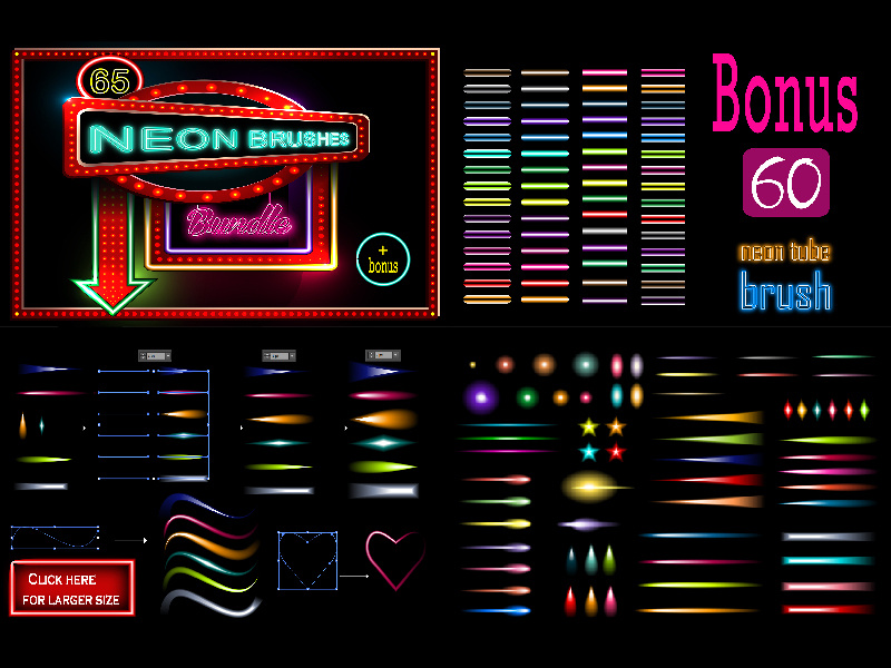 65 Neon brushes bundle. by ALISA KATREVICH on Dribbble