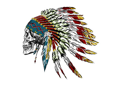 Skull in indian feathers. american bone dead death feather headdress indian native skill skull tattoo tribal