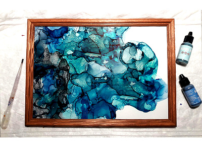 The waves. alcohol alcohol ink blue decor decoration decorative hand made home home decoration ink watercolor waves