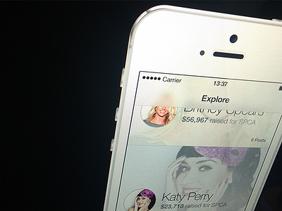 Exploring Content & Charities card celebrity charity explore ios7 iphone