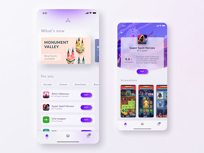 App Store concept V2 app apple appstore concept game gradient minimal modern playstore purple rebound shop skeumorphism soft store ui