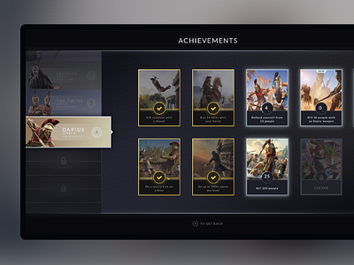 Achievements - Game UI concept achievements app artwork assassins creed concept dark design game game asset gameplay gradient interface typography ubisoft ui ux video game