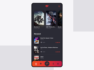 Gaming App - Home page animation app color concept dark game gaming gradient minimal modern red stadia ui ux