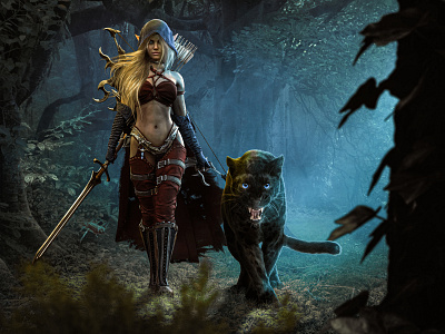 Elf & Panther fantasy illustration photo manipulation