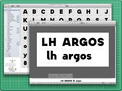 Lh "Argos" Title Board type design typeface