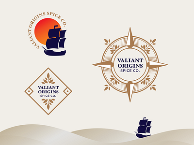 Valiant Origins Exploration brand branding discovery exploration illustration kansas city logo origin sauce ship spices valiant vector art
