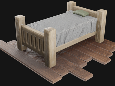 Rustic Bed (3D) 3d 3d model bed blender3d furniture game art game asset rustic substance painter