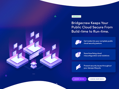 Bridgecrew security cloud creative illustration isometric saas technology web design website