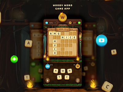 Word Game App 2d art 3d application ui board game buttons creative game graphic design kit technology ui user interface wood words