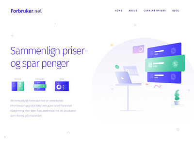 Forbruker Home Page Design about us page agency branding button calculator creative illustration labtop listings professional rating ratings responsive review reviews team technology ui
