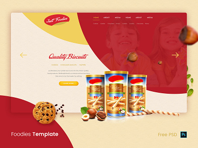 Foodies Web Template Mockup biscuits chocolate cookies creative design food illustration landing page packaging products page sweets ui ux website concept