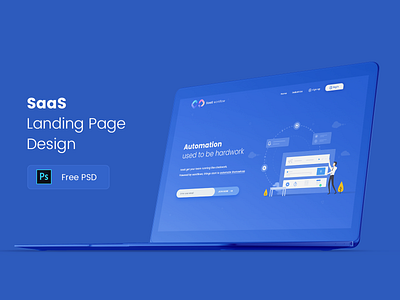 Saas Workflow Landing Mockup agency big data creative free saas template illustration landing page one page psdfy robot technology ui vector workflow