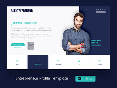 Entrepreneur Profile Mockup branding creative entrepreneur free psd icon illustration influencer landing page marketing portfolio profile psdfy resume social media technology