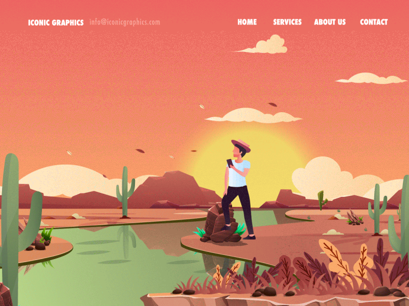 Web Animated Illustration for Agency 2020 trend agency landing page animation canyon clouds creative desert design illustration nature river svg technology top ui ux vector wildwest