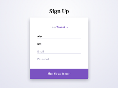 Sign Up Form clean form interface login material minimal minimalistic purple shadow sign in sign up web