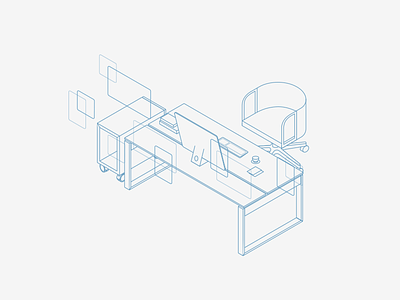 Workplace blueprint chair desk illustration table workplace