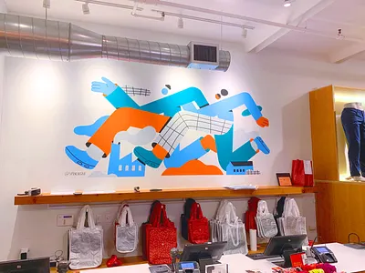 LuluLemon NYC Mural branding character color colors design illustration mural mural art mural painting