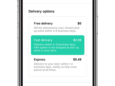 Checkout delivery options checkout delivery ecommerce form light mobile options radio