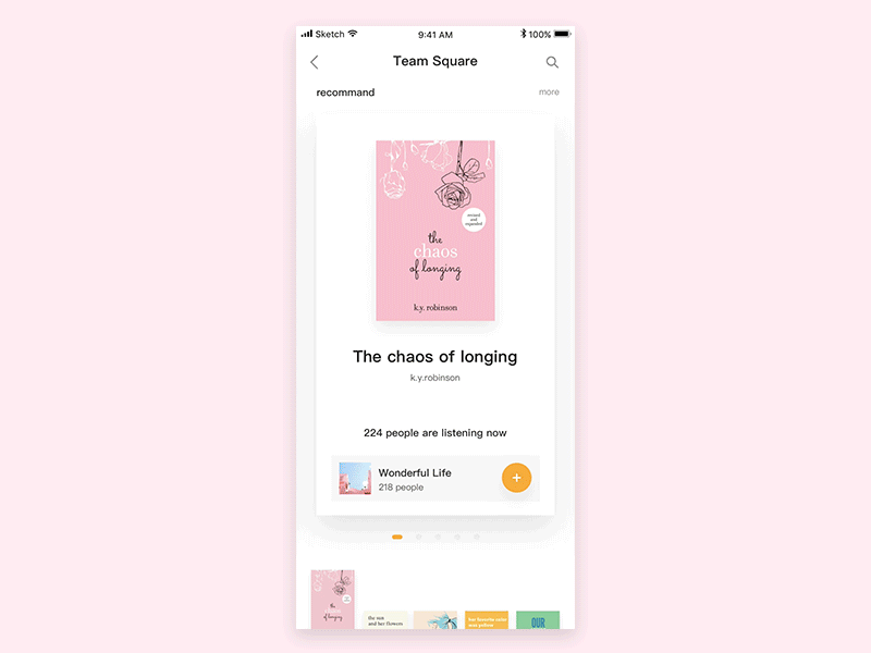 Team Square app design interface ios pink ui ux