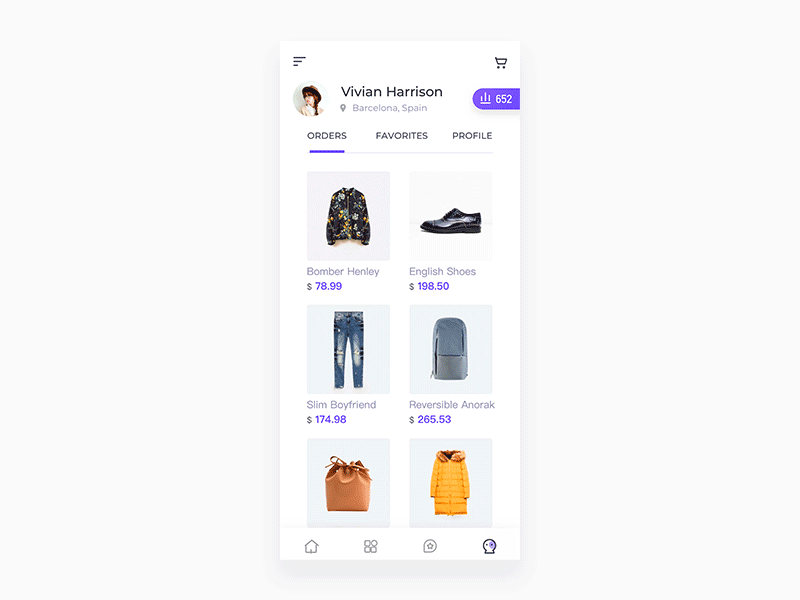 Shopping-statistic app design interface purple shopping statistic ui