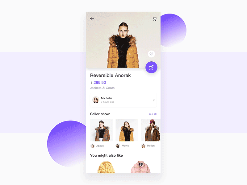 Shopping-choose app brand character design motion purple ui ux