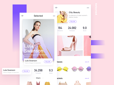 Selected app brand character design interface pink ui ux web