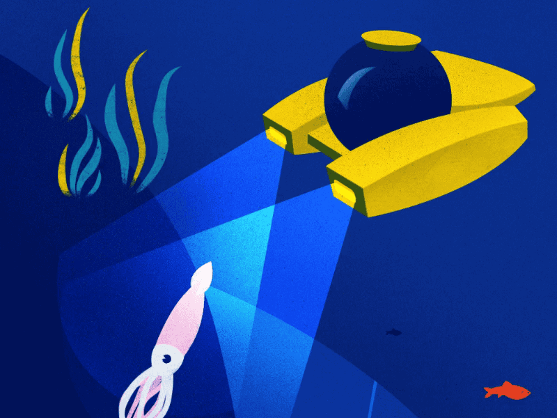 Explore The Depths Of The Ocean ae ai animation boat fish funny or die gif illustration nautical ocean squid submarine