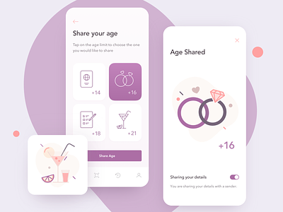 LiteID App age app clean design drink icon illustration mobile purple ring ui ux