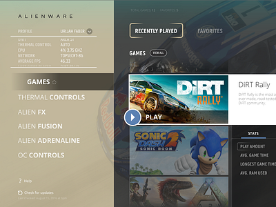 Alienware Desktop Application Concept alienware app branding concept dark desktop gaming stats ui design windows