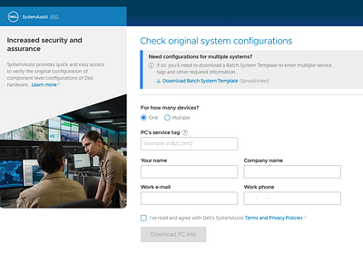 Dell SystemAssist Landing Page alert banners branding dell enterprises forms singlepage system uidesign