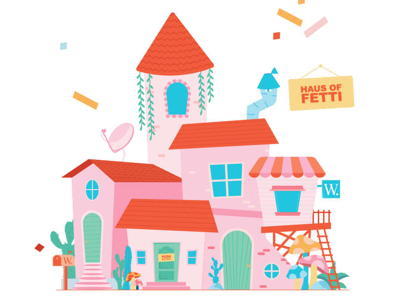 Haus of Fetti animation animation design colourscheme graphic design house illustration illustrations motion graphics ui webdesign