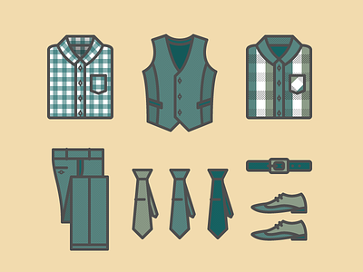 Business belt clothing flat illustration jakob treml lines shirt shoes simple tie vector vest