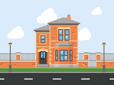 Another House city clouds detail flat house illustration jakob treml minimal simple street vector