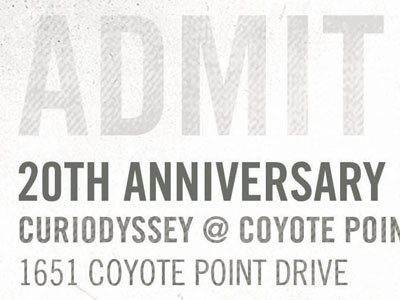 20th Anniversary Ticket black event grey nonprofit np text texture ticket typography white