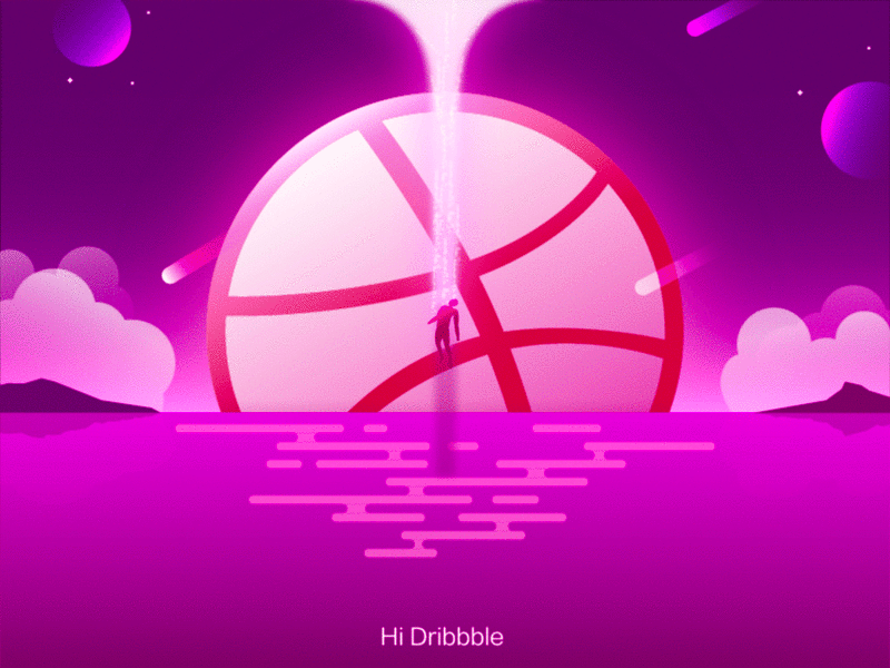 Hello Dribbble absorb alien cloud dribbble hello illustrations light meteor pink purple star web