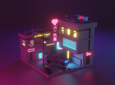 Сyber punk 3d 3d art art blender cyberpunk illustraion isometric low poly lowpoly render