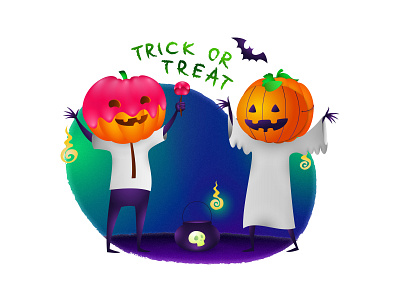 Trick or treat! 2d adobe ai art character children color costume design drawing gradient halloween holiday illustration illustrator jackolantern mask pumpkin scary vector