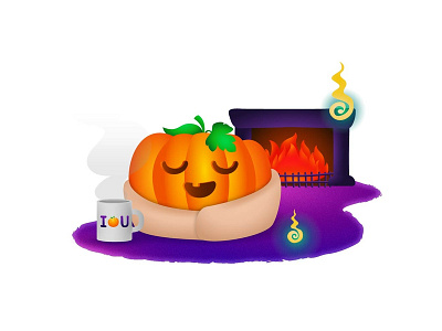 Pumpkin's Evening adobe ai art character color comfort cute design draw evening fireplace gradient halloween illustration illustrator jackolantern pumpkin rest warm