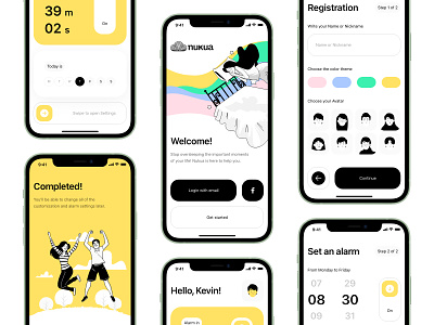 Nukua | UI/UX alarm alarm app app app design brand design modern playful product product design startup ui ui design uidesign ux