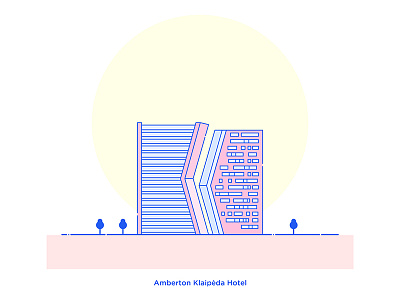 Amberton Klaipėda Hotel architecture artwork flat hotel illustration klaipėda lithuania pink sun vector