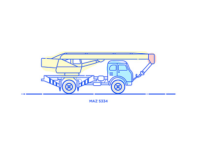 MAZ 5334 Crane art blue car clean flat icon illustration line red vector yellow