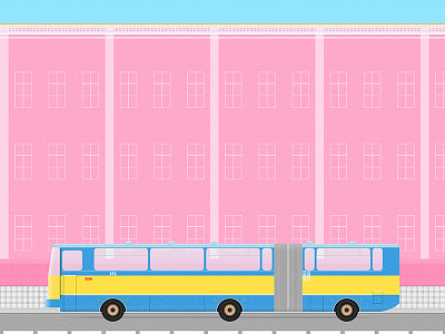 Vilnius public transport architecture bus city flat grain illustration pink road street texture transport vector