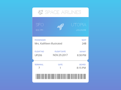 Space Airlines ticket (UTOPIA planet) aitlines flight gradient simple space spaceship ticket ui ux web design