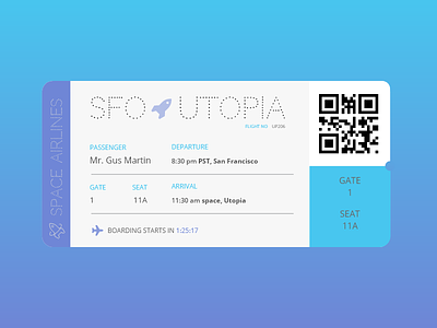 Space Airlines Ticket V2 (UTOPIA Planet) aitlines flight gradient simple space spaceship ticket ui ux web design