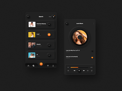 Neumorphic UI clean creative dark app dark ui design music app player ui ui design uiux ux