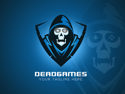 Dead Games Logo For Sale blue branding creative dead evil games logo mascot skull