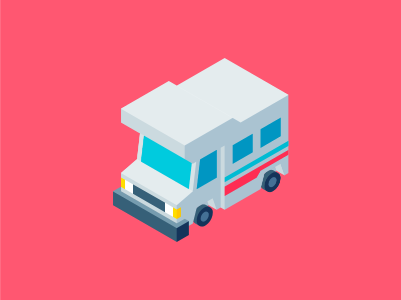 Isometric Mobile Home vehicle perspective iso car camping camper colors bold shaded flat illustration isometric