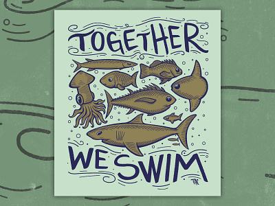 Together We Swim art design fish illustration illustrator logo ocean santa cruz sketch tac vector